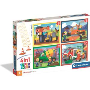 Clementoni - Puzzle 4v1 Busy At Work - 1 - 39 piese