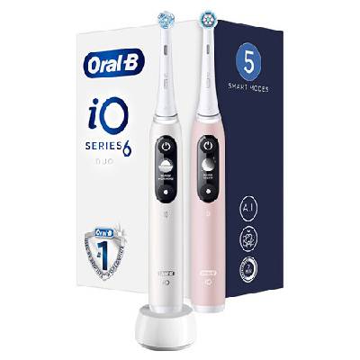 Oral B iO6 Series Duo Pack White/Pink Sand Extra Handle Toothbrush ( 2 ks ) - Elektrický zubní kartáček