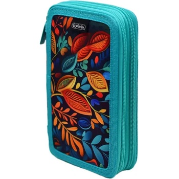 Herlitz Ученически несесер празен, двоен, 2 ципа, Abstract Flowers - Herlitz