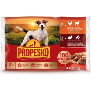 Propesko Dog králik a mrkva kura a jahňa v omáčke 4 x 100 g