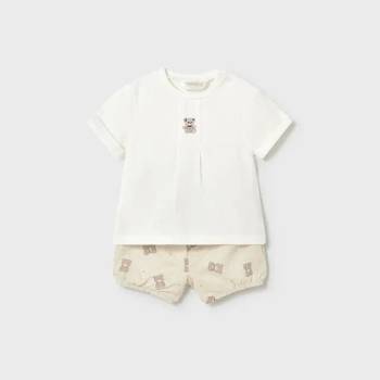 Mayoral Комплект къси панталони в Сиво-бежов цвят и бяла тениска за новородено момче Mayoral