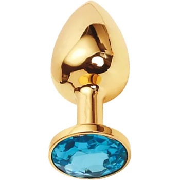 Image 1 of Sensual Метално дилдо Butt Plug "GOLD CRYSTAL AQUA BLUE" 8 см. Размер - M