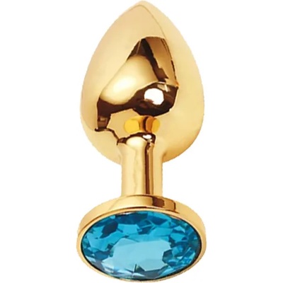 Sensual Метално дилдо Butt Plug "GOLD CRYSTAL AQUA BLUE" 8 см. Размер - M