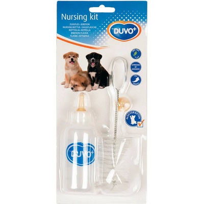 Duvo Plus Nursing Kit - Комплект кърмене за малки кученца и котки с шише, четка и биберон 115 мл