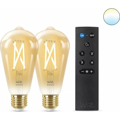 Philips Wiz Tunable white 8719514550155 LED žiarovka Filament E27 ST64 7W/640lm 2000-5000K jantárová 2-set + diaľkový ovládač