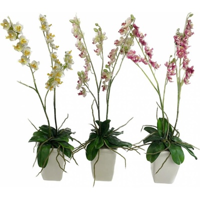 Orchidej v květníku umělá 2 výhony 65cm