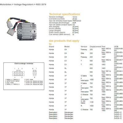 DZE regulátor napětí HONDA CH 250 89-97; CX 500/650 82-83; GL 500/650; VF 700/750/1000/1100 (SH541-12) (ESR650,ESR749,RGU-103)