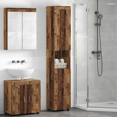 vidaXL Комплект шкафове за баня TULUM Старо дърво 37 x 31, 5 x 203 см (880359)