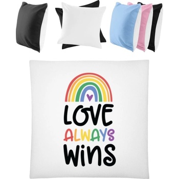 Darčeky PrintEQ Dúhový Vankúš Nápis Love Always Wins Biela/Čierna 40x40