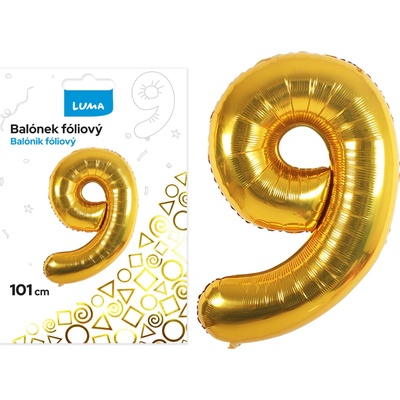 LUMA Balónek foliový č. 9 ZLATÝ 101 cm