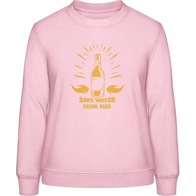 AWDis Sweat mikina Nápis Save Water Drink Beer Miminkovská růžová