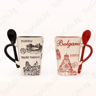 Керамични чаши за чай с керамична лъжичка " София"