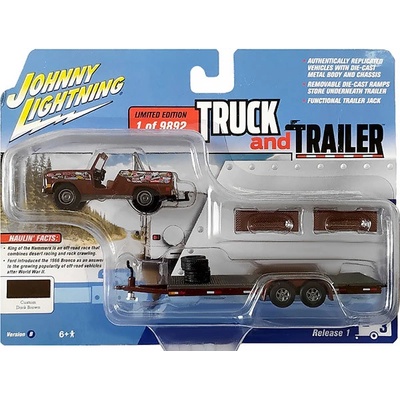 Johnny Lightning Bronco Ford 1966 + přívěs s pneumatikami 1:64