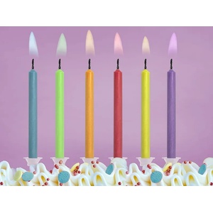 PartyDeco Свещи за рожден ден с цветни пламъци 6 бр