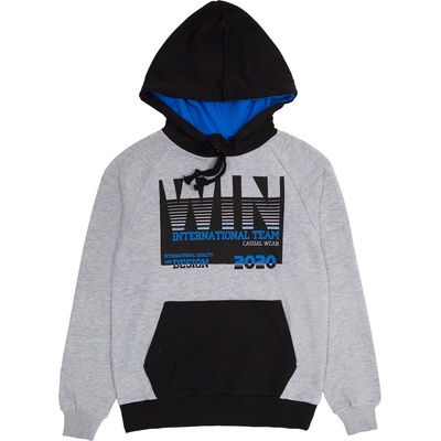 Winkiki Kids Wear Chlapecká mikina s kapucí WIN šedý melanž