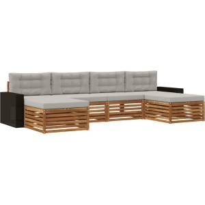 vidaXL Комплект дивани за открито 6 бр. Натурално и светлосиво (3383694)