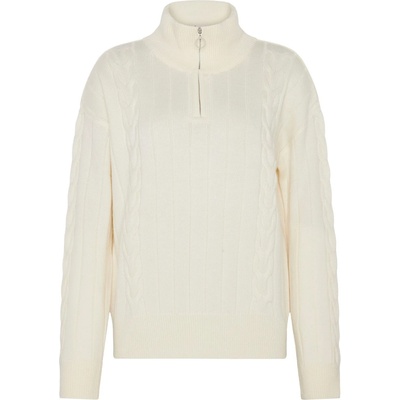 KnowledgeCotton Apparel Дамски вълнен пуловер KnowledgeCotton Apparel Women's M. 1/2 Zip High Neck Cable Wool jumper - Egret - размер XL (105-6862-0115)