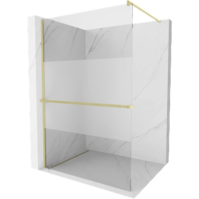 Mexen Kioto+ душ стена с рафт Walk-in 120 x 200 cm, прозрачна/матирана, златисто четкано - 800-120-121-55-35 (800-120-121-55-35)