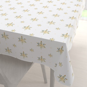 Biante Teflónový obdĺžnikový obrus TF-120 Zlato-modro-zelené vianočné vločky na bielom 140x200 cm