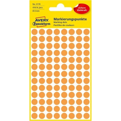 Etikety kruhové 8mm Avery neónovo oranžové