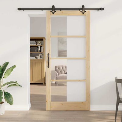 vidaXL Преплъзваща се врата ORKDAL 93 x 211 см Естествено и черно (3332177)