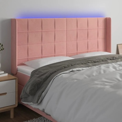 vidaXL LED горна табла за легло, розова, 203x16x118/128 см, кадифе (3124119)