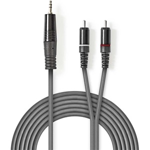 Nedis Недис COTH22200GY15 полупрофесионален аудиокабел, 3, 5 мм стерео жак - 2 x RCA щепсел, 1, 5 м, гъвкав (COTH22200GY15)