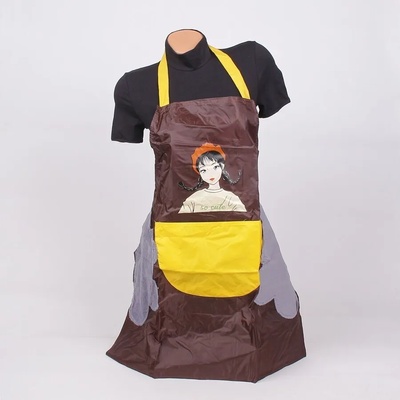 Гумирана престилка за готвене в кафяво и жълто с момиче