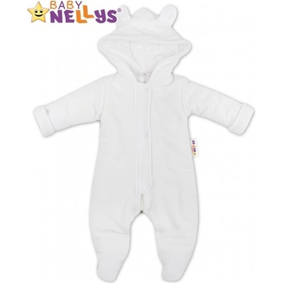 Baby Nellys Oteplenie overal / kombinézka s kapucňu a uškami bielý
