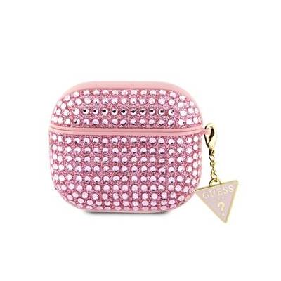 Puzdro Guess Rhinestones Triangle Metal Logo pre AirPods Pro, ružová