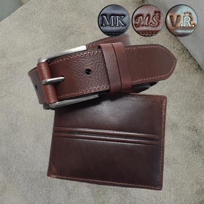 Monogram zdarma na přání pánský kožený set peněženka a opasek