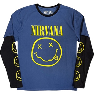 Nirvana Yellow Happy Face (Sleeve Print) Denim Blue & Black M Риза (NIRVLLST04MDB02)