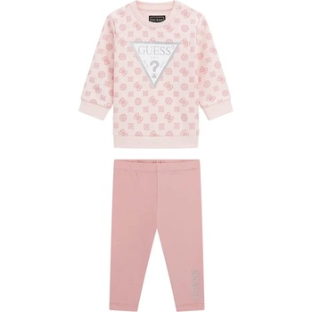 Guess Памучен комплект за бебе момиче с туника с лога и розов клин Guess