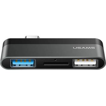 USAMS USB Хъб USAMS USB-C Mini Hub (US-SJ463), 3 порта, от USB Type-C към 1x USB 3.0 Type-A/1x USB 2.0 Type-A, MicroSD слот, черен (US-SJ463 / 55222)