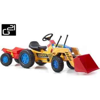 Classic Šlapací traktor G21 s nakladačem a vlečkou žluto/modrý