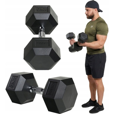 Xtrexo Potažené pogumované činky s pevnou váhou 1 x 20 kg