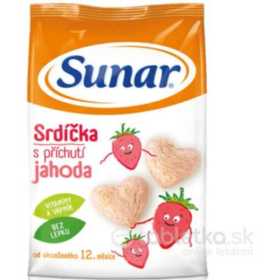 SUNAR Detský snack srdiečka s príchuťou jahoda 50 g