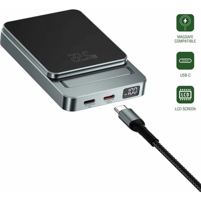 Преносима външна батерия с 2xUSB-C порта и безжично зареждане с MagSafe - 4smarts OneStyle MagSafe PowerBank 5000 mAh (черен) (540710)