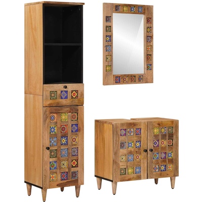 vidaXL Комплект мебели за баня 3 pcs Естествен Солидно мангово дърво (3310097)
