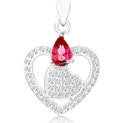 Šperky Eshop Rhodiovaný přívěsek ze stříbra srdíčko v kontuře červená slza SP64.07