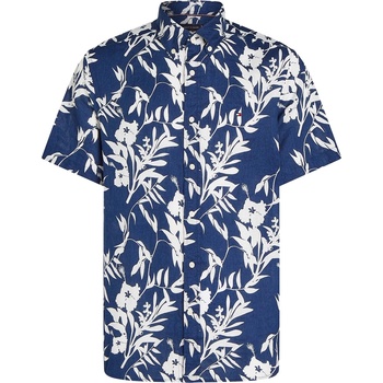 Tommy Hilfiger Men's Linen Tropical Print Short-Sleeve Patterned Shirt - Night Sky