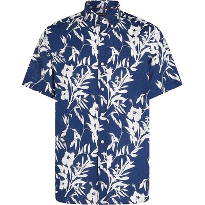 Tommy Hilfiger Men's Linen Tropical Print Short-Sleeve Patterned Shirt - Night Sky