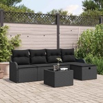 vidaXL Градински Софа Комплект 6 бр. 4-Брой места Черно полиратан (3358972)