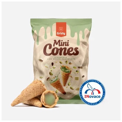 Grizly Mini kornútky pistácie a biela čokoláda 150 g
