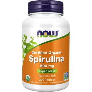 NOW NOW Spirulina Certified Organic 500mg, 200 Tablets - fitnesdobavki - 21,49 лв