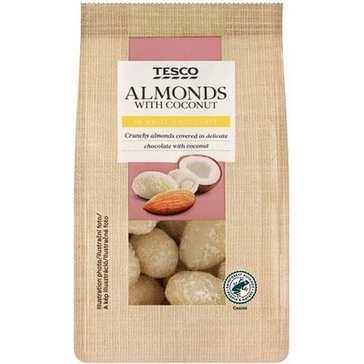 Tesco Pražené jadrá mandlí v bielej čokoláde s kokosom 120 g