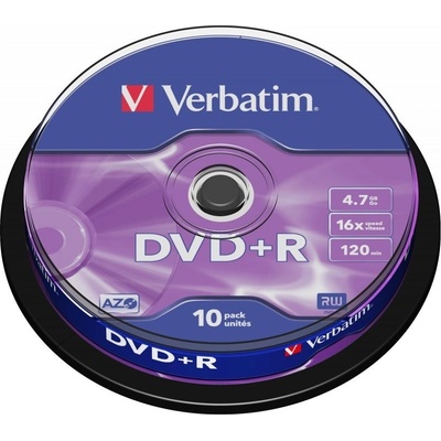 Verbatim DVD+R 4,7GB 16x, Advanced AZO+, cakebox, 10ks (43498) – Zboží Živě