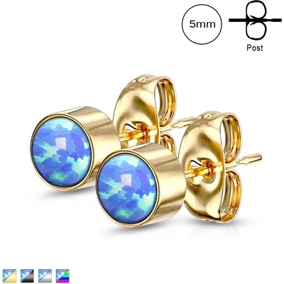 Šperky eshop z chirurgické oceli kulatý opál v objímce puzetové zapínání Q07.01 stříbrná
