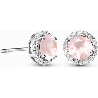 Royal Exklusive Emporial stříbrné rhodiované peckové Rose s drahokamem růženínem GU-DR2564E-SILVER-ROSEQUARTZ