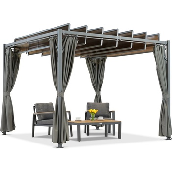 Garden Point Антрацитна пергола за тераса Paros 3х3 м със завеси Garden Point (GAP1291)